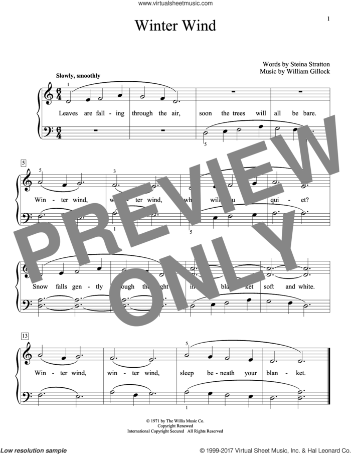 Winter Wind sheet music for piano solo (elementary) by William Gillock and Steina Stratton, beginner piano (elementary)