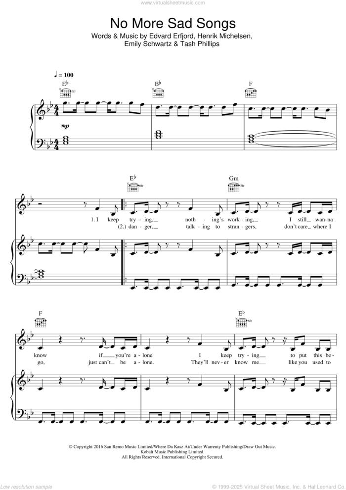 No More Sad Songs (featuring Machine Gun Kelly) sheet music for voice, piano or guitar by Little Mix, Machine Gun Kelly, Edvard Erfjord, Emily Schwartz, Henrik Michelsen and Tash Phillips, intermediate skill level