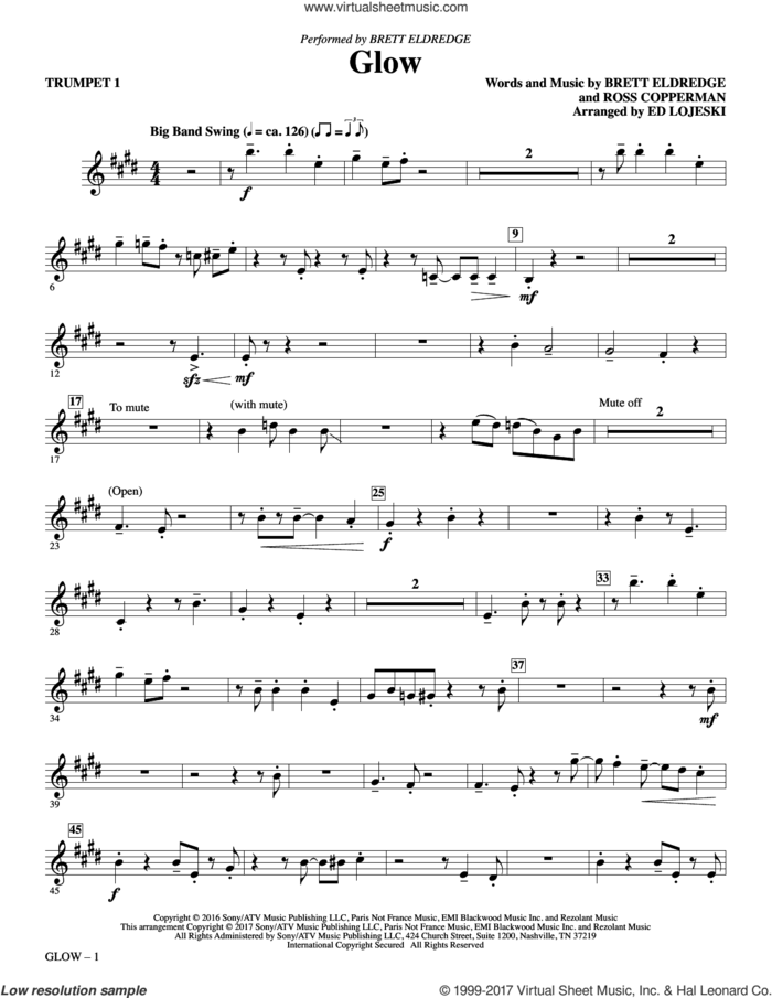Glow (complete set of parts) sheet music for orchestra/band by Ed Lojeski, Brett Eldredge and Ross Copperman, intermediate skill level