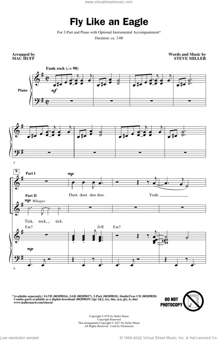 Fly Like An Eagle (arr. Mac Huff) sheet music for choir (2-Part) by Mac Huff, Manuel Seal and Steve Miller Band and Steve Miller, intermediate duet