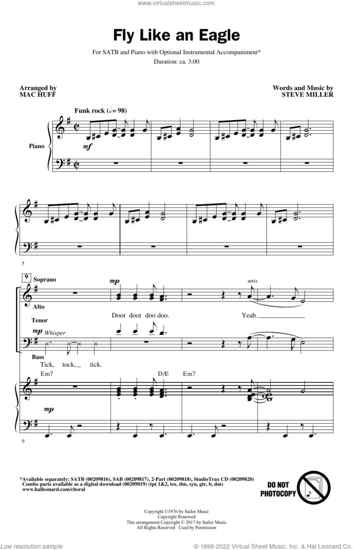 Fly Like An Eagle (arr. Mac Huff) sheet music for choir (SATB: soprano, alto, tenor, bass) by Mac Huff, Manuel Seal and Steve Miller Band and Steve Miller, intermediate skill level