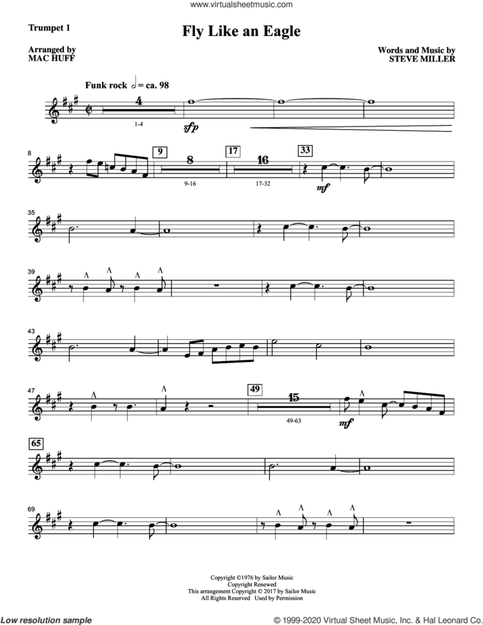 Fly Like an Eagle (complete set of parts) sheet music for orchestra/band by Mac Huff, Manuel Seal and Steve Miller Band, intermediate skill level