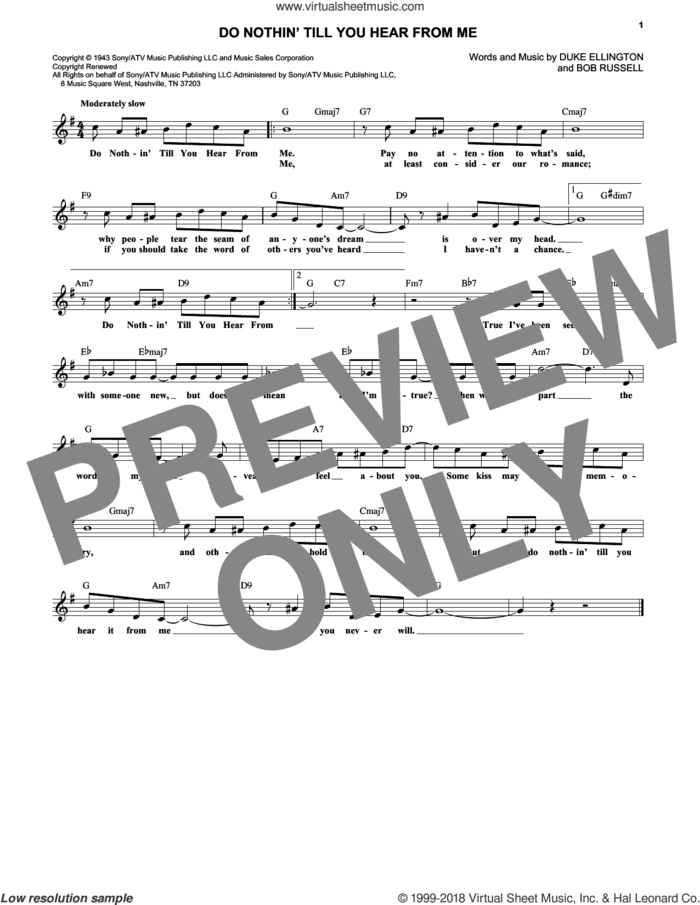 Do Nothin' Till You Hear From Me sheet music for voice and other instruments (fake book) by Duke Ellington and Bob Russell, intermediate skill level