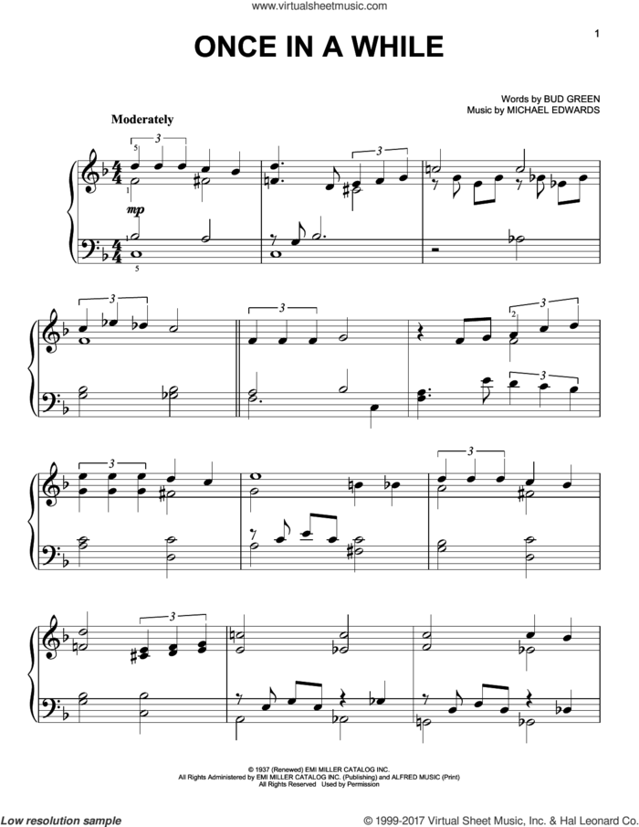 Once In A While sheet music for piano solo by Bud Green and Michael Edwards, easy skill level