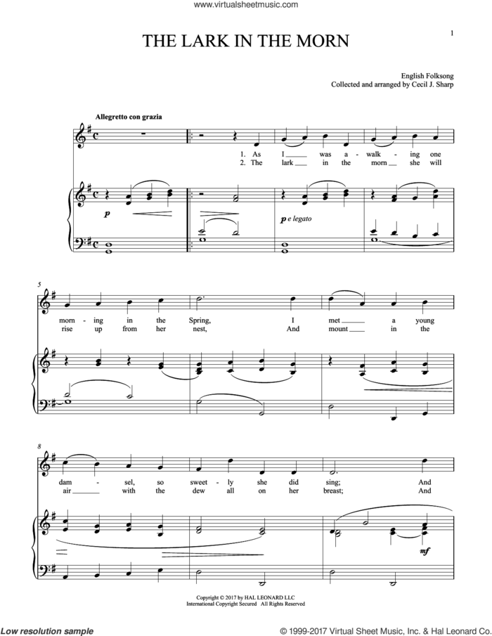 Lark In The Morning sheet music for voice and piano, intermediate skill level
