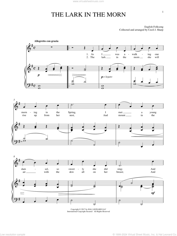 Lark In The Morning sheet music for voice and piano, intermediate skill level