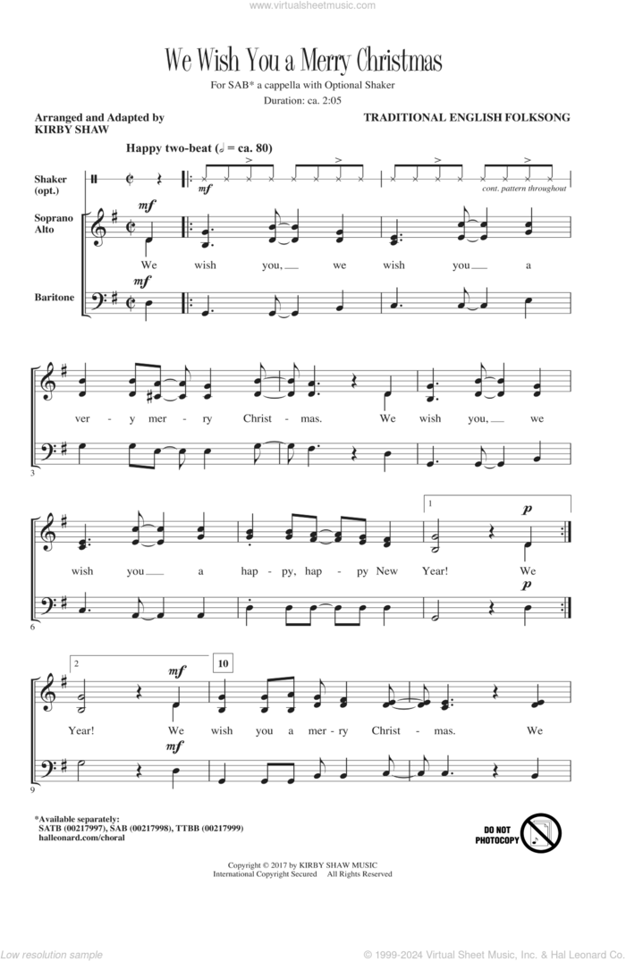 We Wish You A Merry Christmas (arr. Kirby Shaw) sheet music for choir (SAB: soprano, alto, bass) by Kirby Shaw and Miscellaneous, intermediate skill level