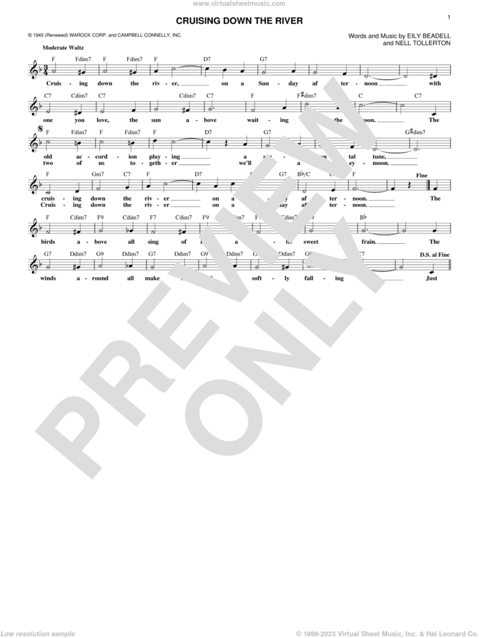 Cruising Down The River sheet music for voice and other instruments (fake book) by Nell Tollerton and Eily Beadell, intermediate skill level