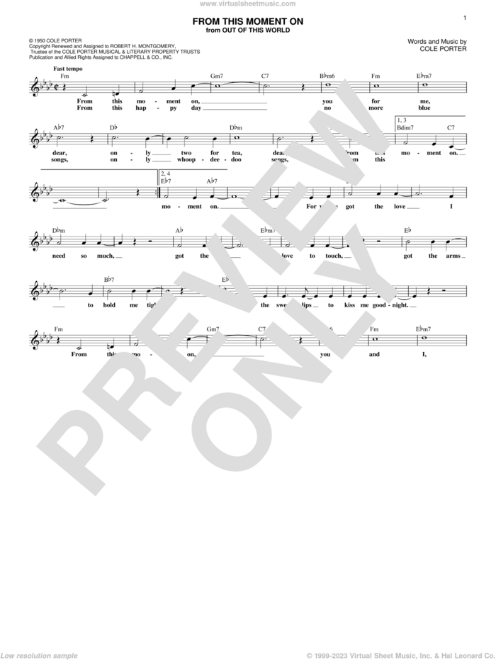 From This Moment On (from Kiss Me, Kate) sheet music for voice and other instruments (fake book) by Cole Porter, intermediate skill level