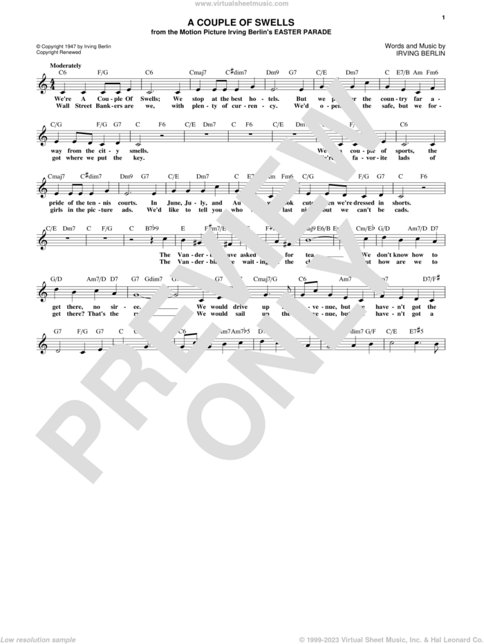 A Couple Of Swells sheet music for voice and other instruments (fake book) by Irving Berlin, intermediate skill level