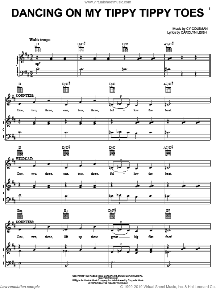 Dancing On My Tippy Tippy Toes sheet music for voice, piano or guitar by Cy Coleman, Wildcat (Musical) and Carolyn Leigh, intermediate skill level