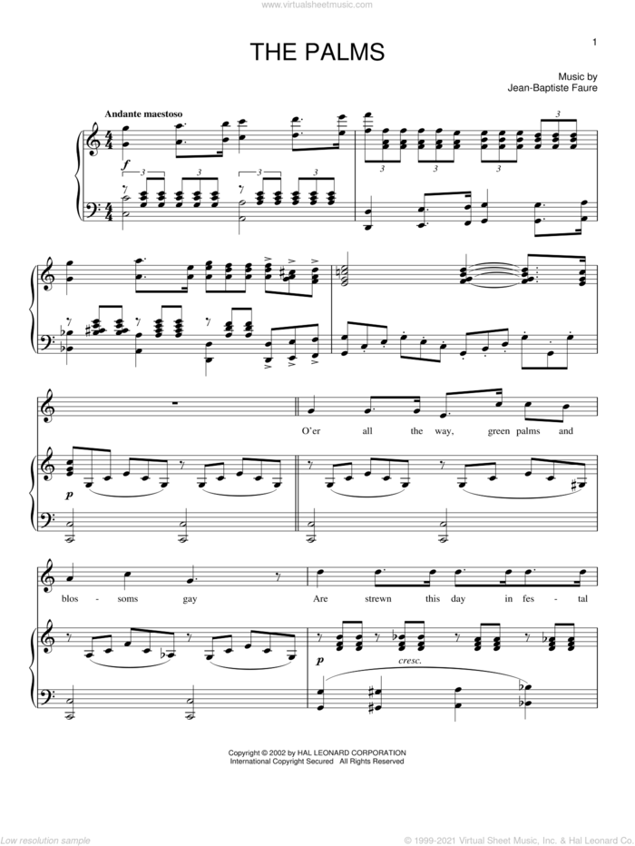 The Palms (Les Rameaux) sheet music for voice and piano by Charles H. Gabriel and Jean Baptiste Faure, intermediate skill level