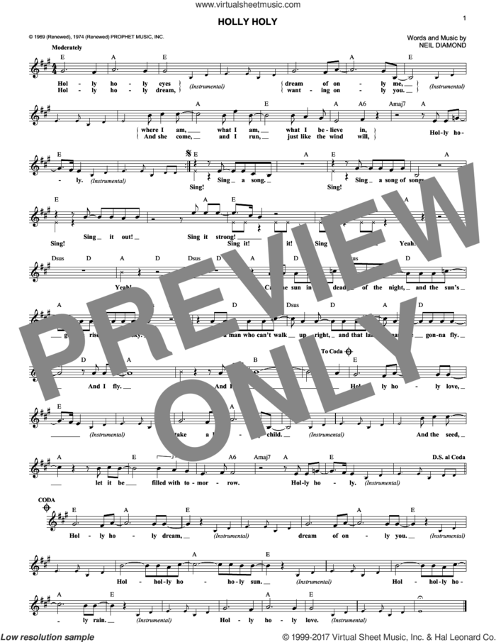 Holly Holy sheet music for voice and other instruments (fake book) by Neil Diamond, intermediate skill level
