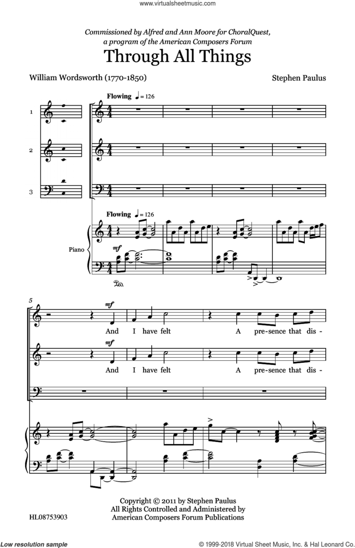 Through All Things sheet music for choir (sa(t)b) by Stephen Paulus, ChoralQuest and William Wordsworth, intermediate skill level