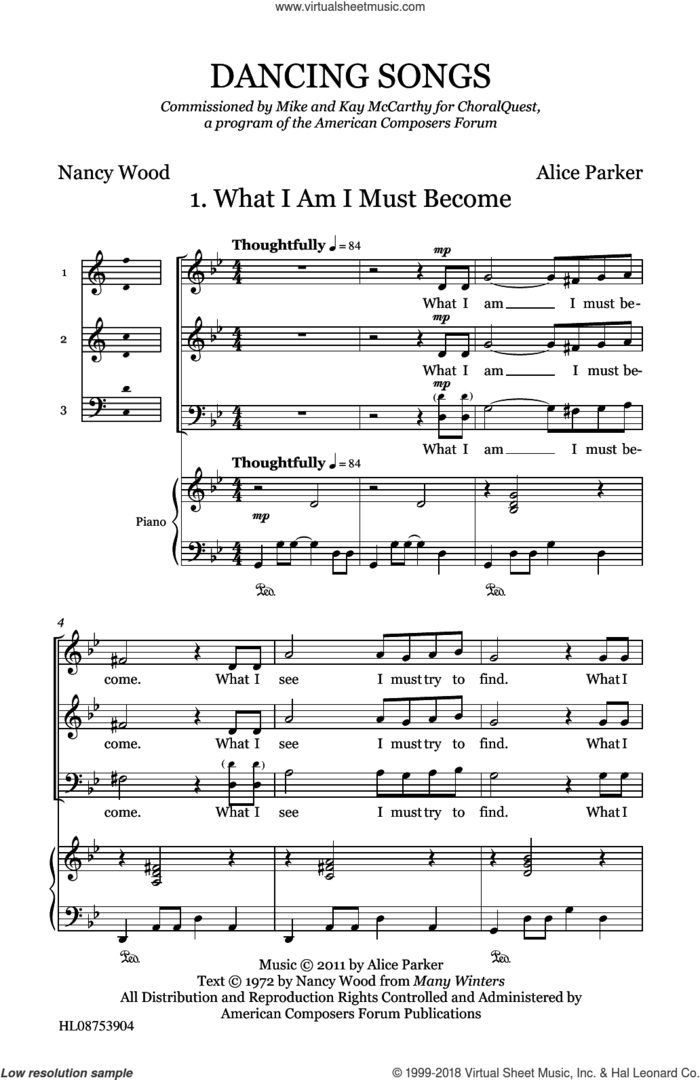 Dancing Songs sheet music for choir (sa(t)b) by Alice Parker, ChoralQuest and Nancy Wood, intermediate skill level