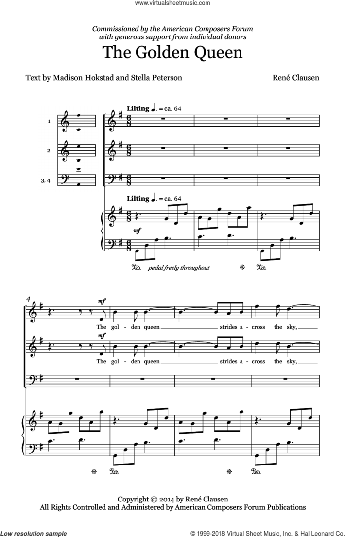 The Golden Queen sheet music for choir (SATB: soprano, alto, tenor, bass) by René Clausen, ChoralQuest, Madison Hokstad and Stella Peterson, intermediate skill level