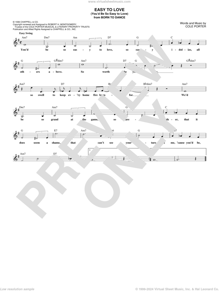 Easy To Love (You'd Be So Easy To Love) sheet music for voice and other instruments (fake book) by Cole Porter, intermediate skill level