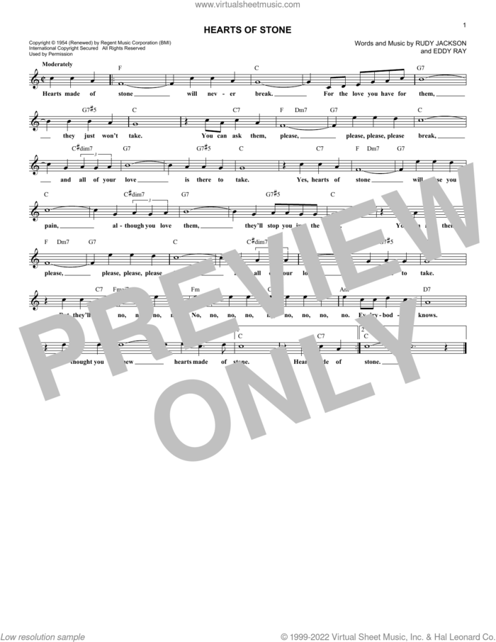 Hearts Of Stone sheet music for voice and other instruments (fake book) by The Fontane Sisters, Eddy Ray and Rudy Jackson, intermediate skill level