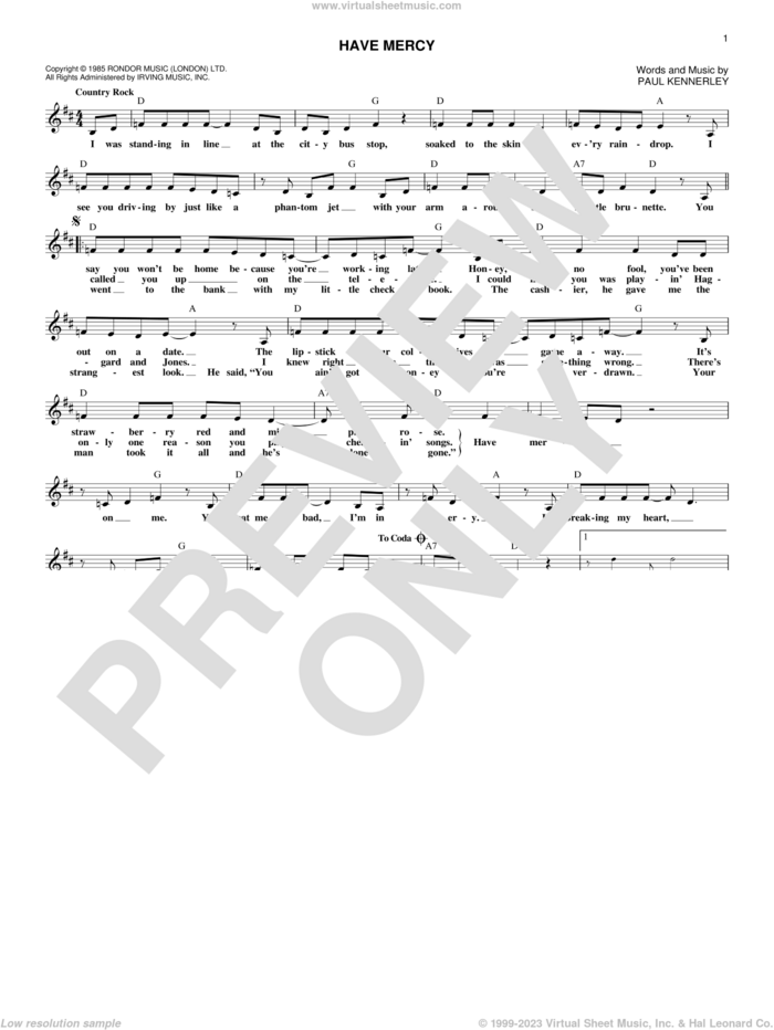 Have Mercy sheet music for voice and other instruments (fake book) by The Judds and Paul Kennerley, intermediate skill level