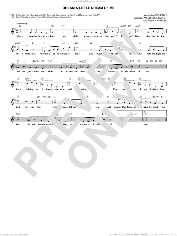 Dream A Little Dream Of Me sheet music for voice and other instruments (fake book) by The Mamas & The Papas, Fabian Andree, Gus Kahn and Wilbur Schwandt, intermediate skill level