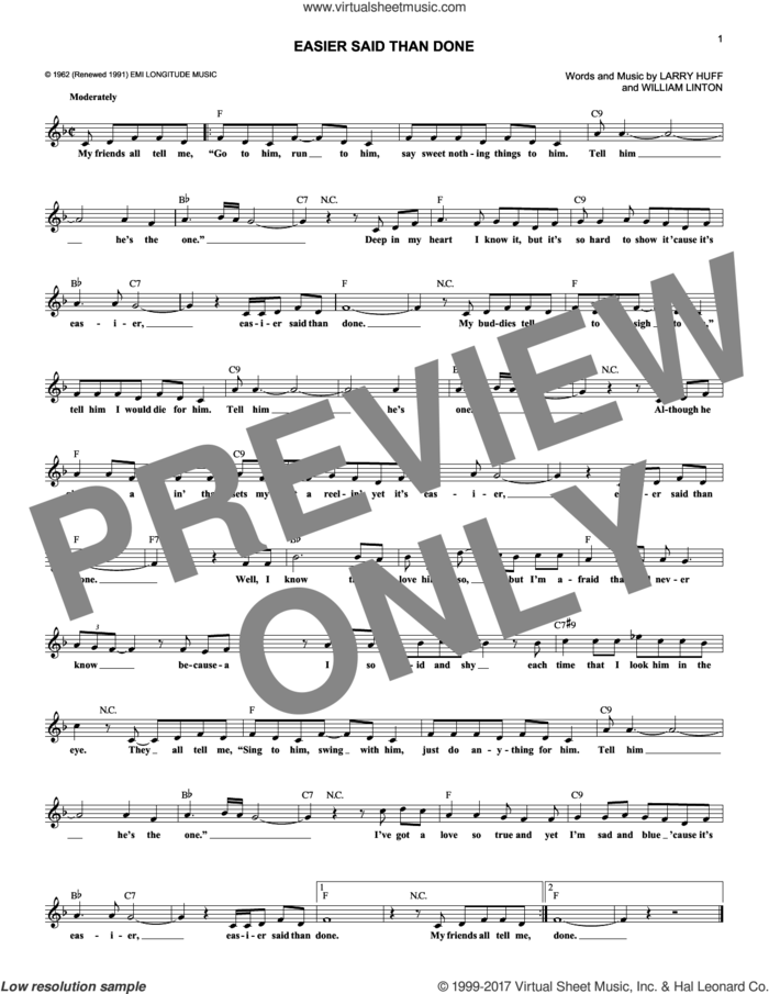 Easier Said Than Done sheet music for voice and other instruments (fake book) by The Essex, Larry Huff and William Linton, intermediate skill level