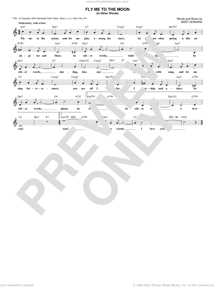 Fly Me To The Moon (In Other Words) sheet music for voice and other instruments (fake book) by Bart Howard and Tony Bennett, intermediate skill level