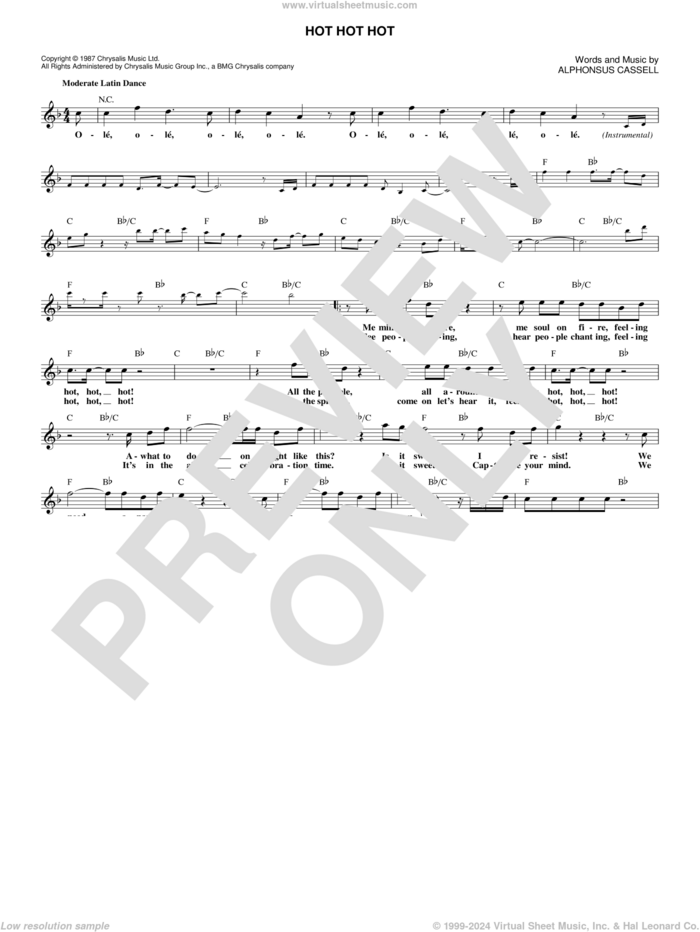 Hot Hot Hot sheet music for voice and other instruments (fake book) by Buster Poindexter and Alphonsus Cassell, intermediate skill level