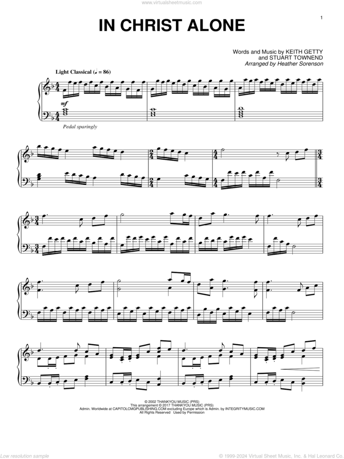 In Christ Alone, (intermediate) sheet music for piano solo by Keith & Kristyn Getty, Margaret Becker, Newsboys, Keith Getty and Stuart Townend, intermediate skill level