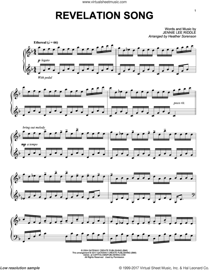 Revelation Song, (intermediate) sheet music for piano solo by Phillips, Craig & Dean and Jennie Lee Riddle, intermediate skill level