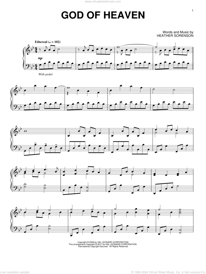 God Of Heaven sheet music for piano solo by Heather Sorenson, intermediate skill level