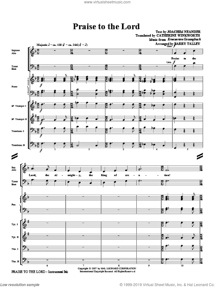 Praise To The Lord (COMPLETE) sheet music for orchestra/band (Brass) by Barry Talley, intermediate skill level