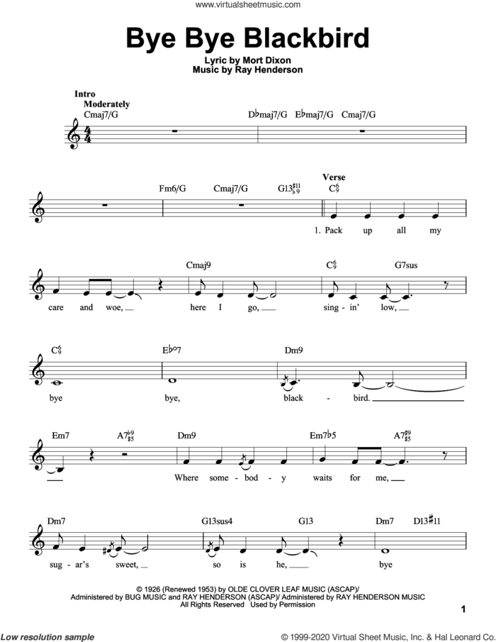 Bye Bye Blackbird sheet music for voice solo by Ray Henderson, Judy Niemack and Mort Dixon, intermediate skill level