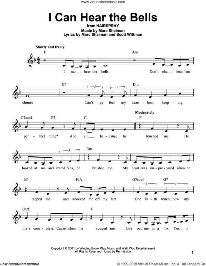 I Can Hear The Bells sheet music for voice solo by Marc Shaiman and Scott Wittman, intermediate skill level