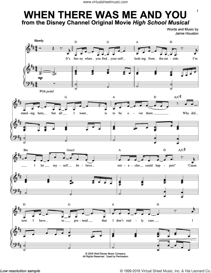 When There Was Me And You sheet music for voice and piano by High School Musical and Jamie Houston, intermediate skill level