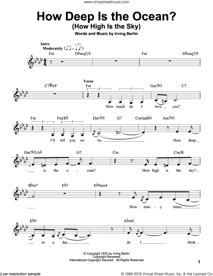 How Deep Is The Ocean (How High Is The Sky) sheet music for voice solo by Irving Berlin and Ben Webster, intermediate skill level