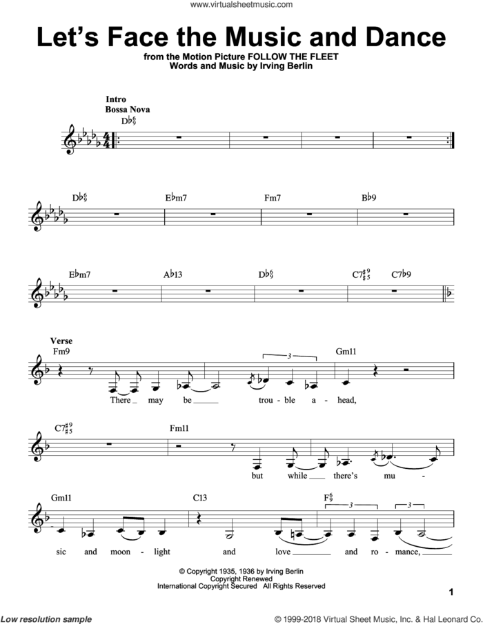 Let's Face The Music And Dance sheet music for voice solo by Irving Berlin and Dick Hyman, intermediate skill level
