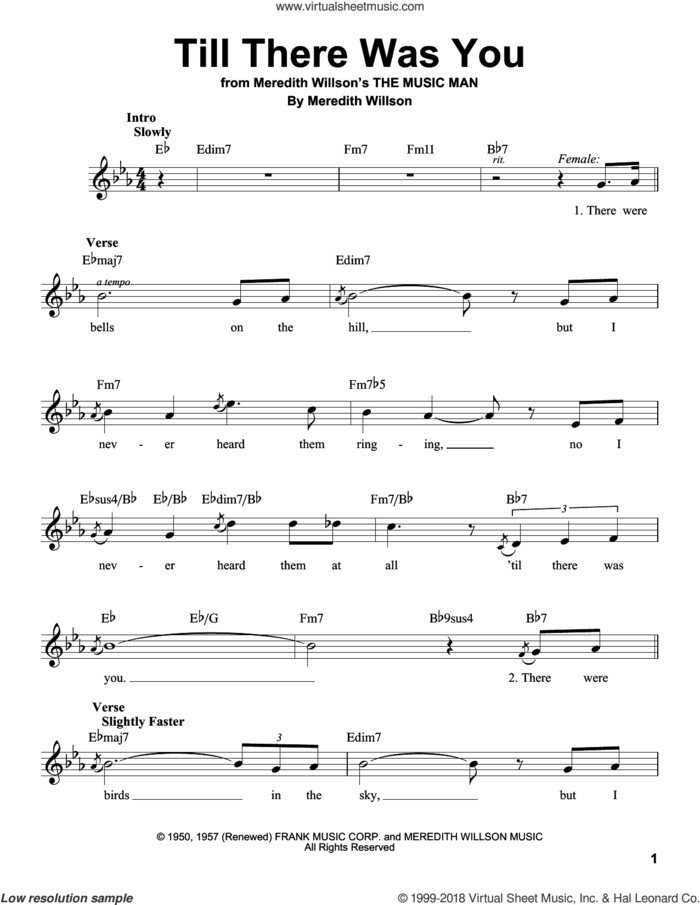 Till There Was You sheet music for voice solo by The Beatles and Meredith Willson, wedding score, intermediate skill level