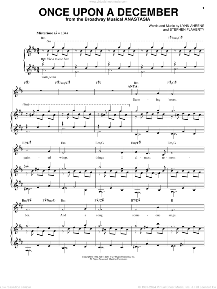 Once Upon A December sheet music for voice and piano by Stephen Flaherty and Lynn Ahrens, intermediate skill level