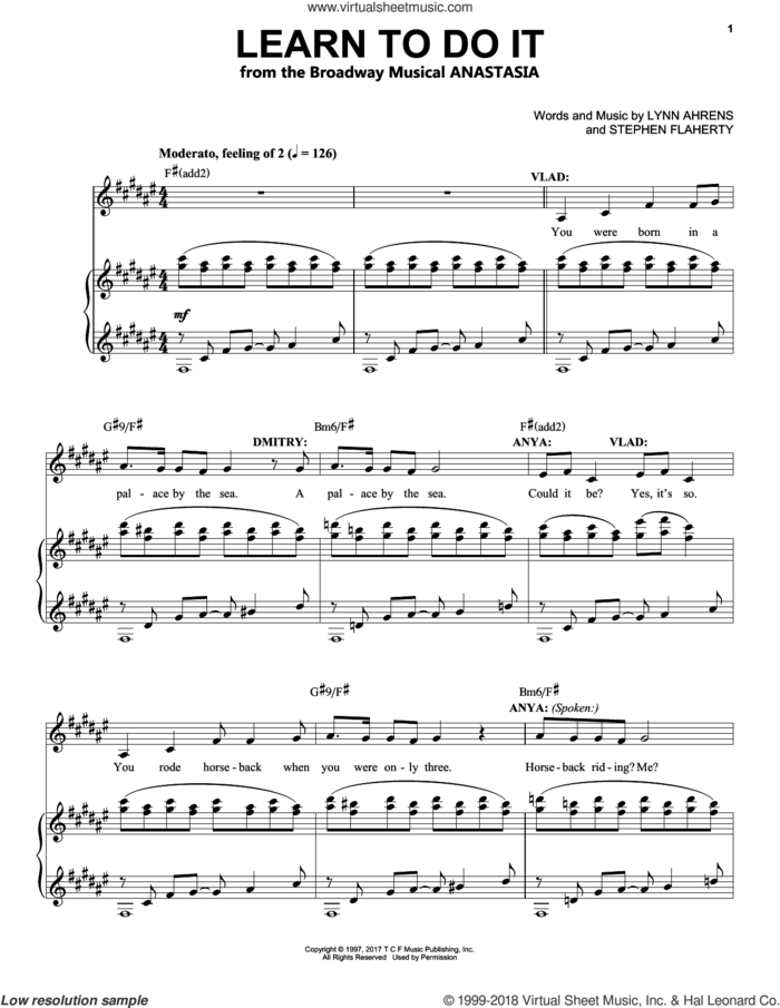 Learn To Do It sheet music for voice and piano by Stephen Flaherty and Lynn Ahrens, intermediate skill level