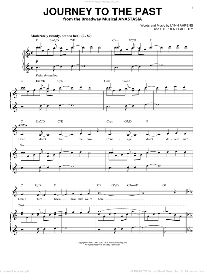 Journey To The Past sheet music for voice and piano by Stephen Flaherty and Lynn Ahrens, intermediate skill level