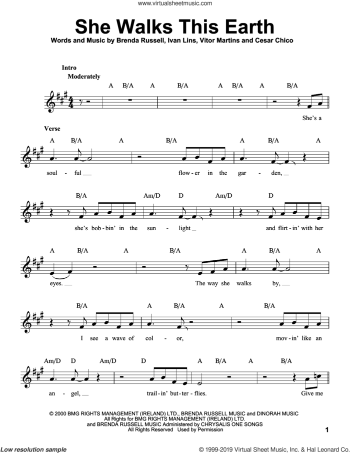 She Walks This Earth sheet music for voice solo by Sting, Brenda Russell, Cesar Chico, Ivan Lins and Vitor Martins, intermediate skill level
