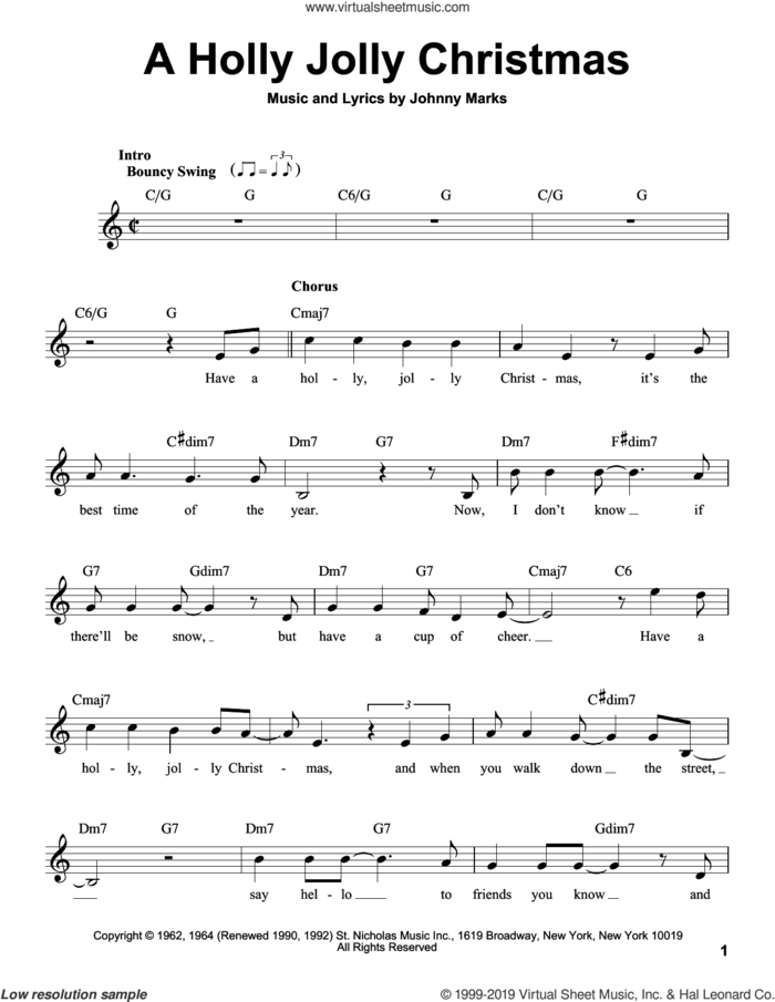 A Holly Jolly Christmas sheet music for voice solo by Michael Buble and Johnny Marks, intermediate skill level