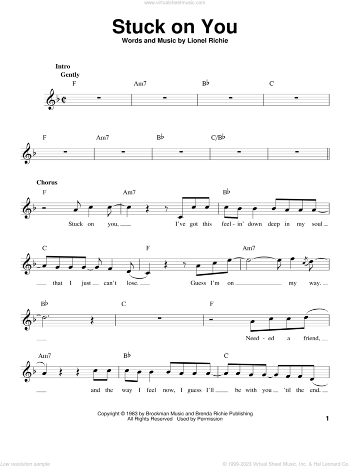 Stuck On You sheet music for voice solo by Lionel Richie, intermediate skill level