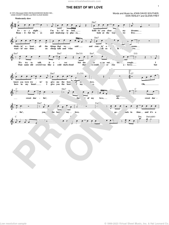 Best Of My Love sheet music for voice and other instruments (fake book) by The Eagles, Don Henley, Glenn Frey and John David Souther, intermediate skill level