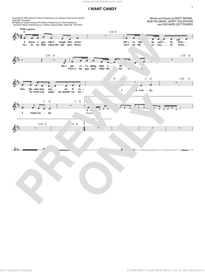 I Want Candy sheet music for voice and other instruments (fake book) by Bow Wow Wow, Aaron Carter, Bananarama, The Strangeloves, Bert Berns, Bob Feldman, Jerry Goldstein and Richard Gottehrer, intermediate skill level