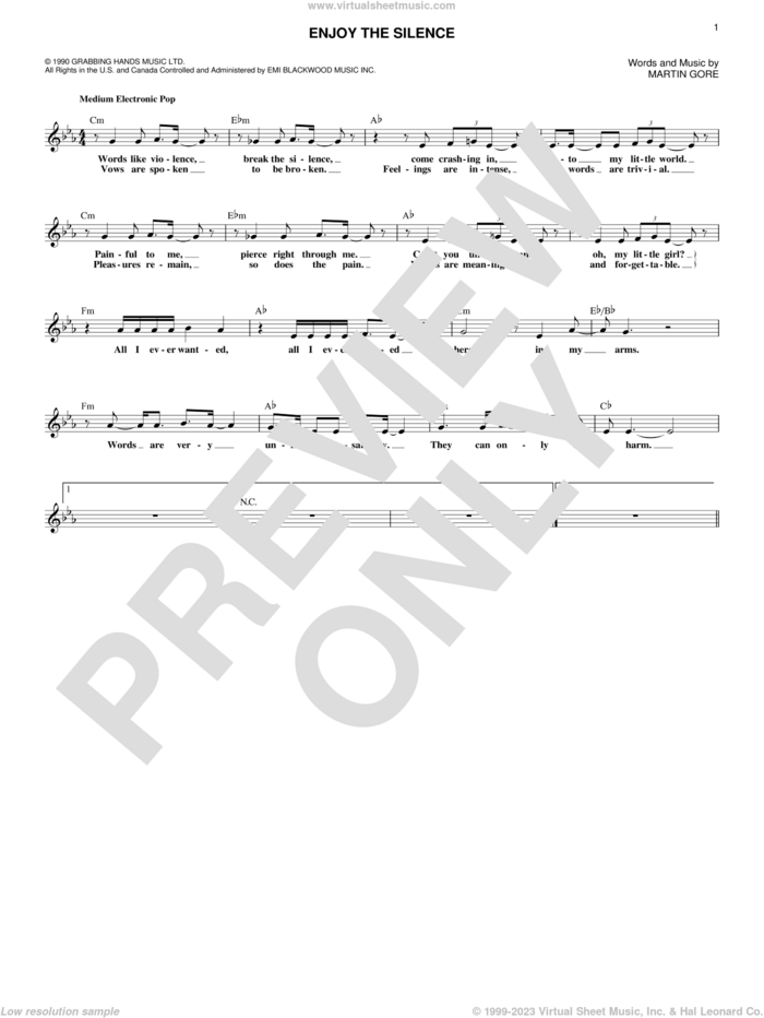 Enjoy The Silence sheet music for voice and other instruments (fake book) by Depeche Mode, Lacuna Coil and Martin Gore, intermediate skill level