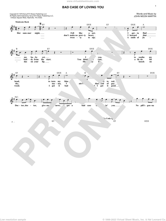 Bad Case Of Loving You sheet music for voice and other instruments (fake book) by Robert Palmer and John Moon Martin, intermediate skill level