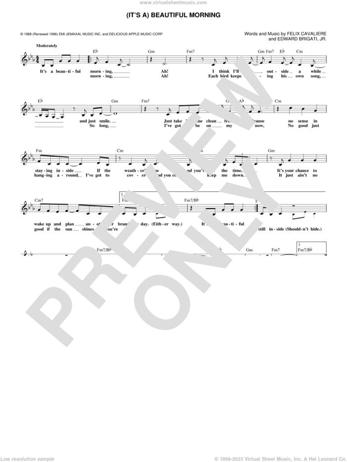 (It's A) Beautiful Morning sheet music for voice and other instruments (fake book) by The Rascals, Edward Brigati, Jr. and Felix Cavaliere, intermediate skill level