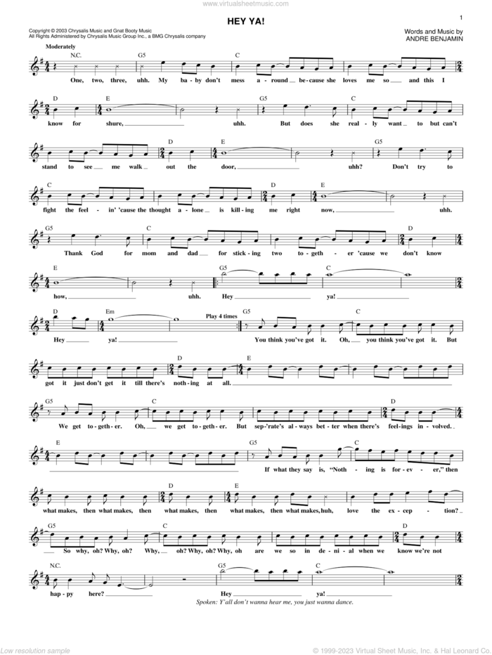Hey Ya! sheet music for voice and other instruments (fake book) by OutKast and Andre Benjamin and Andre Benjamin, intermediate skill level