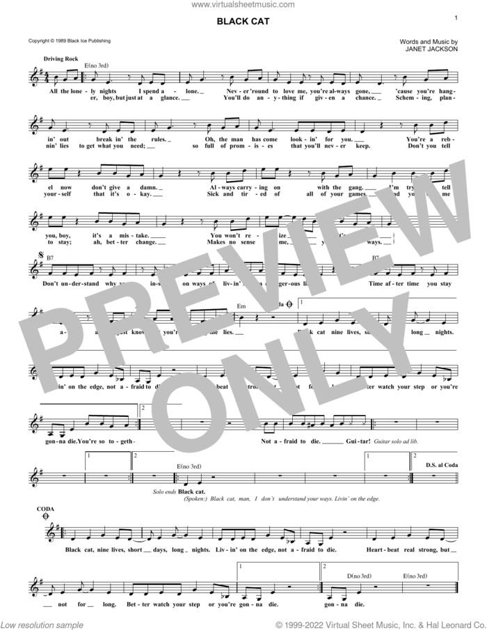 Black Cat sheet music for voice and other instruments (fake book) by Janet Jackson, intermediate skill level